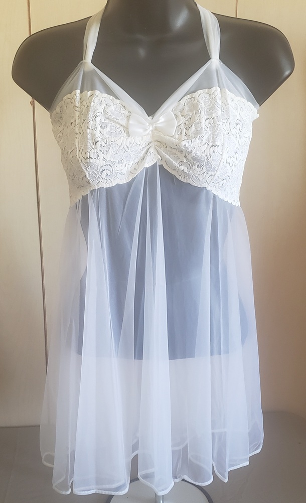 WHITE LACE TOP BABY DOLL WITH MATCHING PANTY